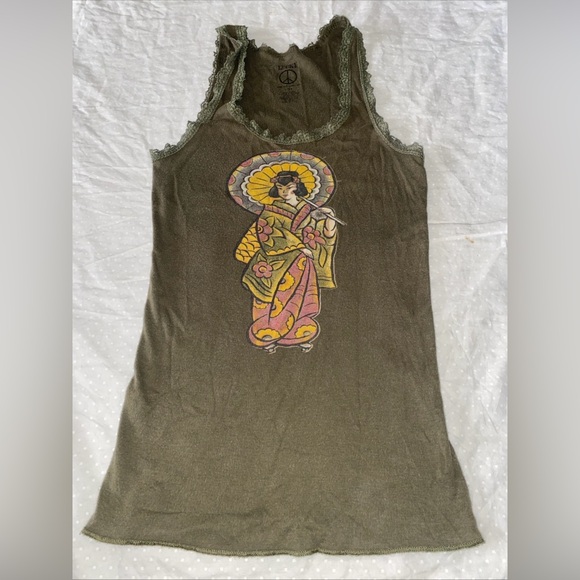 Vintage Lucky Brand Y2K Geisha Sayonara Tank Top Women's M Grunge Layering - Picture 1 of 8